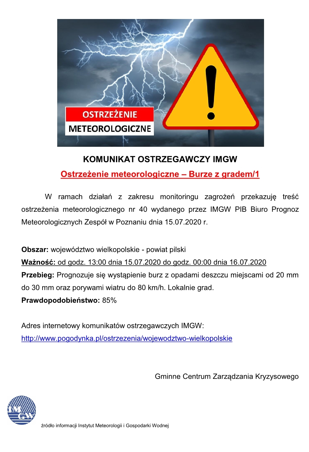 Ostrzeżenie meteorologiczne - burze