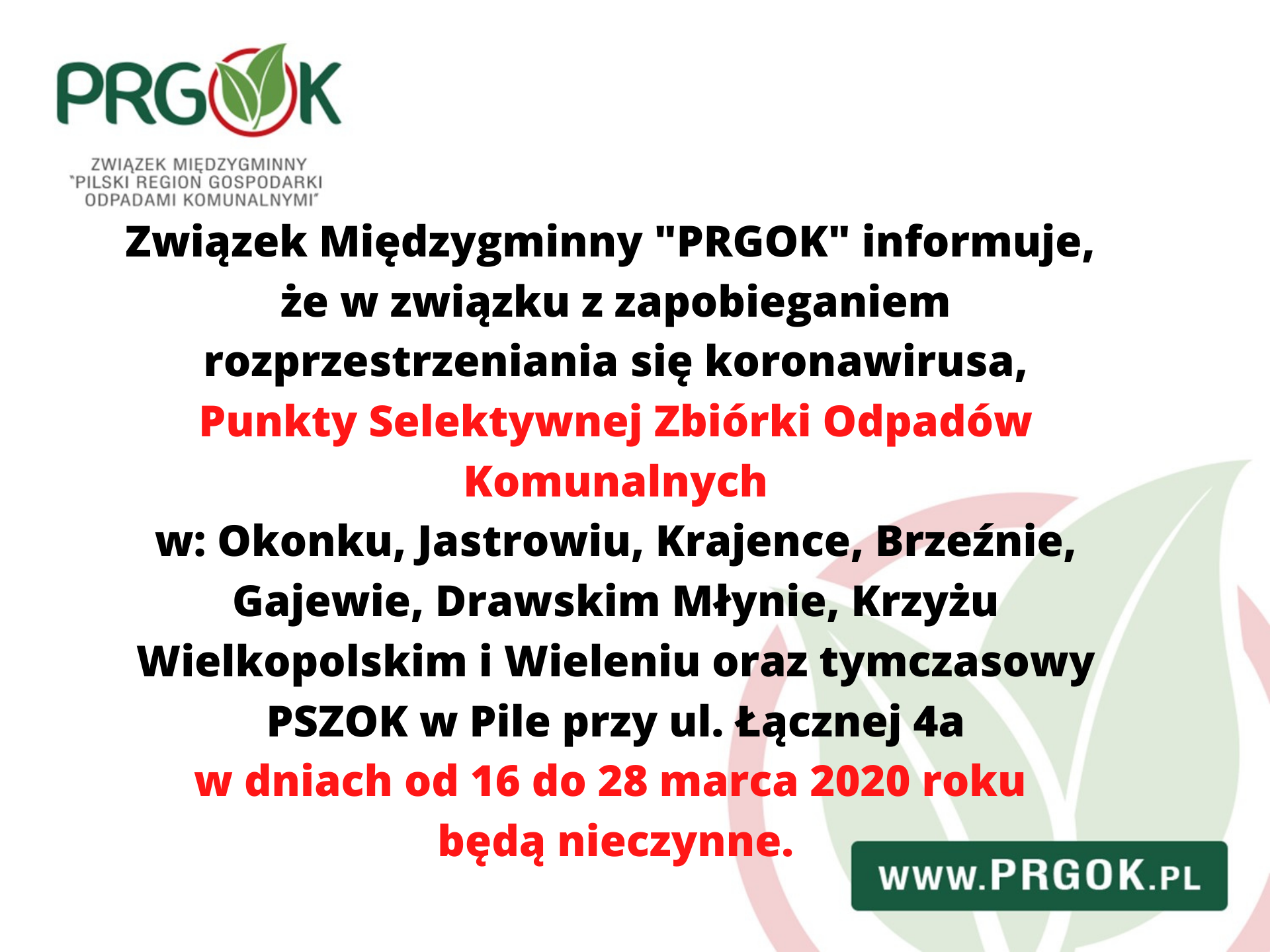 PSZOK - KOMUNIKAT